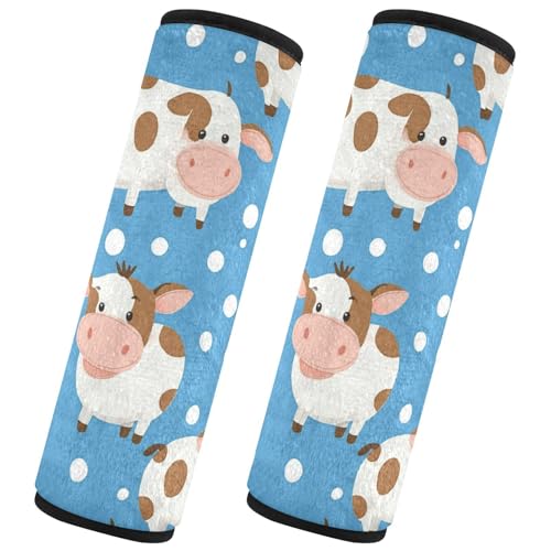 Seat Belt Covers 2 Pack Cute Cow Car Seat Strap Covers Super Soft White Dots Car Seat Neck Cover for Boys Girls Adults Babies M