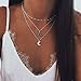 Asooll Bohemian Turquoise Layer Half-Moon Necklace Chain Silver Crescent Choker Necklace for Women