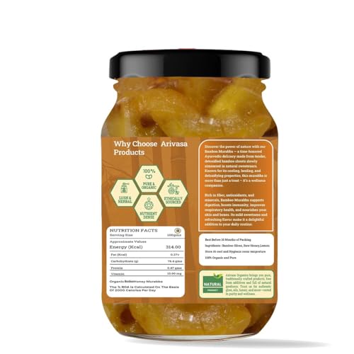 Image of Arivasa Organics Bamboo Murabba with Honey (500g) Natural Bans Murabba Preserve, Handmade Bamboo Shoot Sweet Snack for Height, Gut, Immunity & Overall Wellness (No Artificial Preservatives or Flavors)