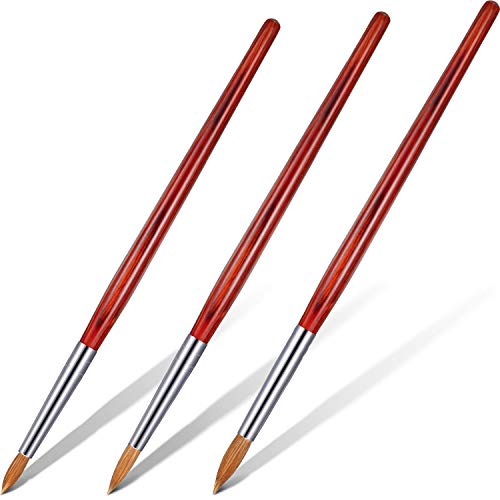 3 Pieces Kolinsky Acrylic Nail Brushes Oval Crimped Shaped Wood Handle Brushes for Nail Art Manicure Tool (Size 6, 8 and 10)