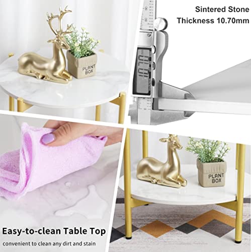 Wisfor END TABLES Sintered Stone End Table: 2 Tier Round White Sofa Side Table thumb #2