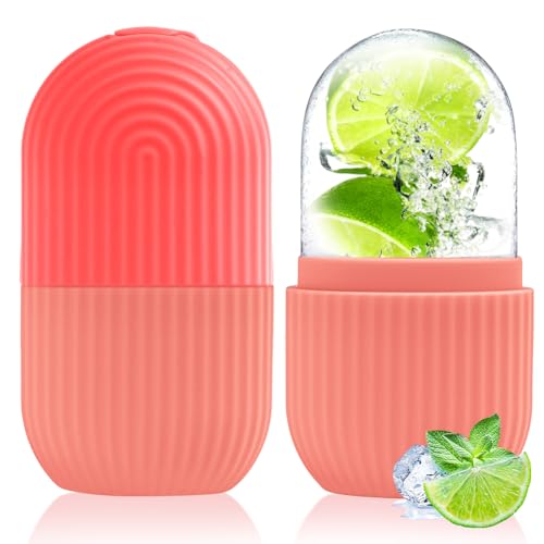 Flintronic Ice Roller, Massage de la Glace pour les Yeux, Silicone Soins de la peau Compresse de Glace, Beauté du visage Réutilisable, pour le Visage, Rétrécit les Pores, Réduit les Poches, Rose