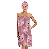 KEEPREAL Women's Spa Towel Wrap Set of 3, Pig Face Bathrobe Shower Bath Body Wrap with Adjustable Closure