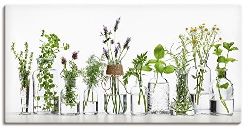 ARTLAND Wanddeko Leinwand Bilder Wandbild 100x50 cm Querformat Modern Küchenbilder Pflanzen Kräuter Blumen Gewürze Grün H9KE