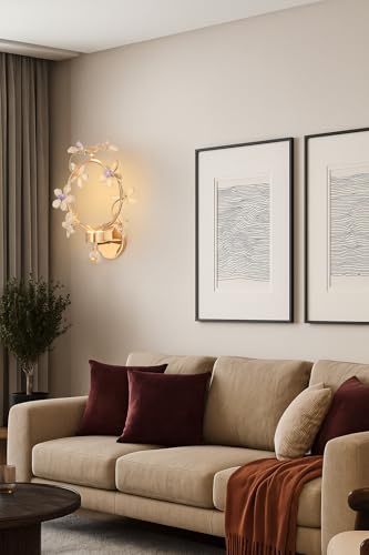 Image of blissbells Elegant Floral Crystal Wall Light - Decorative LED Sconce with Gold Finish for Bedroom & Living Room Ambiance (Crystal Flower Sconce)