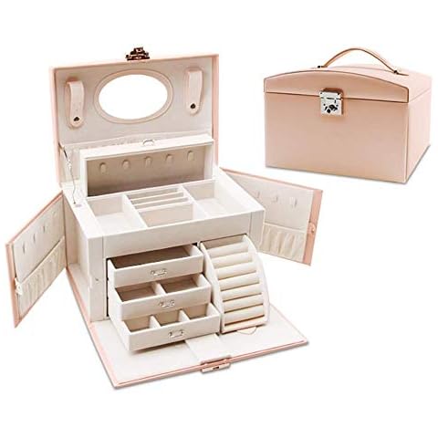 Leather Jewellery Box Travel Case and Lock Cover