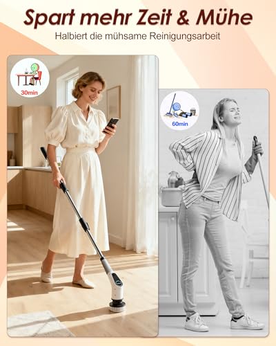 Elektrische Reinigungsbürste, 8 in 1 Electric Cleaning Brush mit austauschbaren Bohrbürstenköpfen, Wanne mopSet, Elektrische Putzbürste mit Verstellbarem Griff für Bad Küche Auto Fußboden