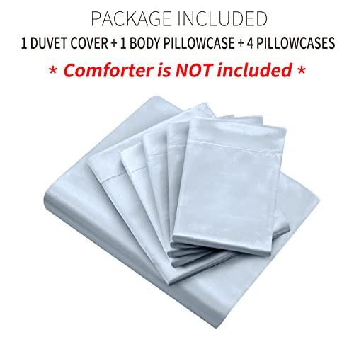 Image of Ersmak 6 Pieces Satin Duvet Cover King Size Luxury Silky Bedding Duvet Cover Set with 1 Soft Duvet Cover, 4 King Pillowcases and 1 Body Pillowcase, Baby Blue