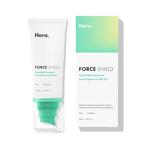 Force Shield - Protector solar superligero SPF 30 de Hero Cosmetics SPF 30 diario para piel propensa al acné con óxido de zinc sobretensión verde y