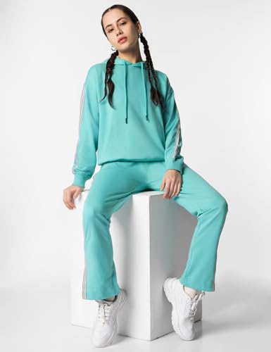 Image of FYLTR Women's Drop Shoulder Hoodie & Joggers Terry Cotton Blend Co-ord Set With Contrast Tape - Rib Hem & Cuff | Slit Detail at Hem | Tracksuit for Women | Winter Co-ord Set for Women