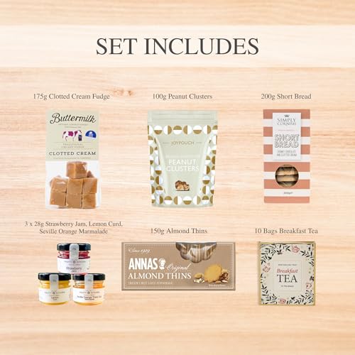 Afternoon Tea Hamper Gift Set – Includes Tea Bags, Shortbread, Almond Thins, Fudge, Peanut Clusters & Mini Jams – Afternoon Tea Gift, Hampers & Gourmet Gifts for Women, Christmas Tea Hamper Food Gifts - Image 4