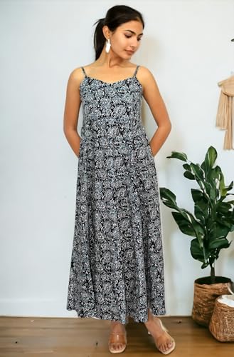 Image of JAIPUR HAND BLOCK Cotton Sleeveless Long Flared A Line Dress|Gown (S00063)