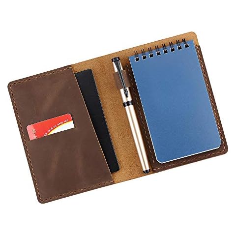 Leather Cover Compatible With Rite in the Rain Top Spiral Notebooks, Handmade Top Bound Notebook Cover For 3" x 5" Writing Pad Holder, Mini Pocket Notepad Holder - Brown Cover