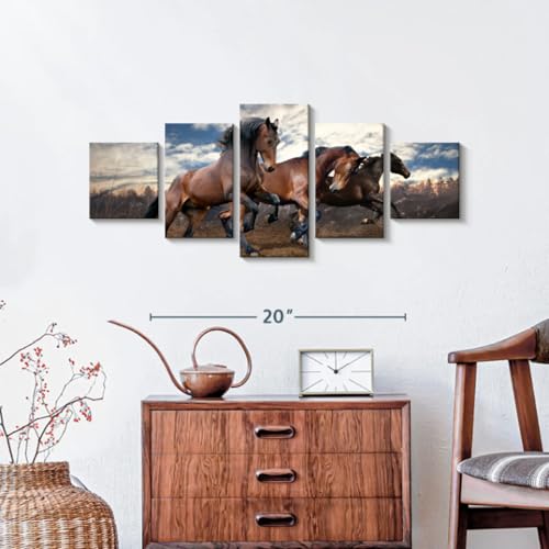 Toile peinture chevaux au galop premium avec cadres en bois pour salon chic