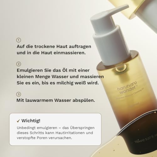 haruharu wonder Black Reis Feuchtigkeits-Tiefenreinigungsöl 5.1 fl.oz / 150ml | Koreanischer Gesichtsreiniger, Make-up-Entferner | Vegan, tierversuchsfrei | Jojobasamenöl, Macadamiasamenöl