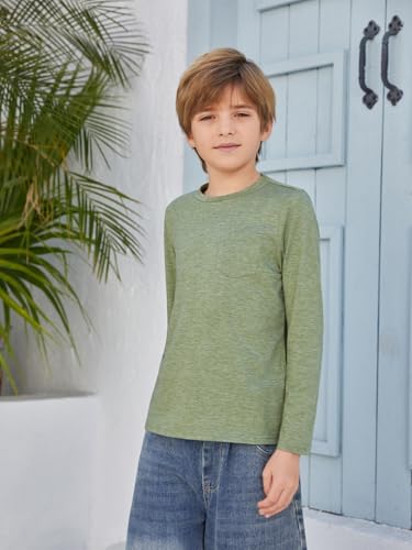 Image of Boys Long Sleeve Shirt Crewneck Solid Color Casual Top with Chest Pocket for Kids 5-14 Years
