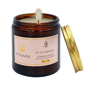 TTRWIN Fir & Cedarwood Scented Candle Gift, 50H Long Lasting, Wooden Fragrance, 200g Natural Soy Wax Glass Jar Candle, Aromatherapy Gift for Christmas, Mother’s Day, Birthday