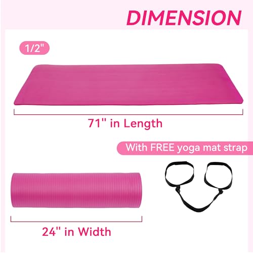 Fitvids 1/2-Inch Thick High Density Foam Exercise Yoga Mat with Carrying Strap, For Cushioning The Body Against Hard Floors, Pink by Fitvids - Image 2