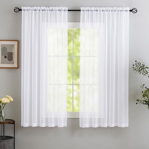 Image of MYSTIC-HOME White Sheer Curtain Panels 72 Inch Length, Light Filtering Window Curtain Drapes Treatment for Living Room, Breathable Rod Pocket Sheer Curtains for Bedroom, 2 Panels, Each 52 inch Wx72 L