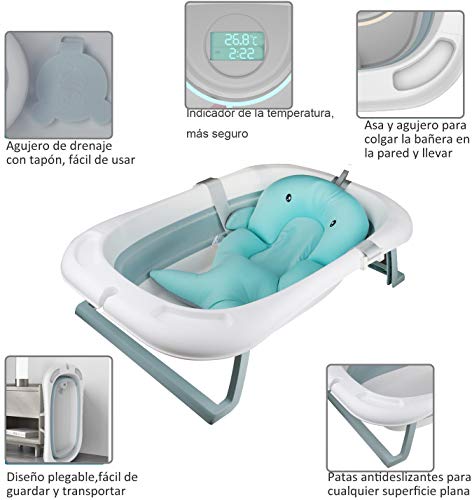 Baignoire bébé pliable à indicateur de température et tabouret - 4
