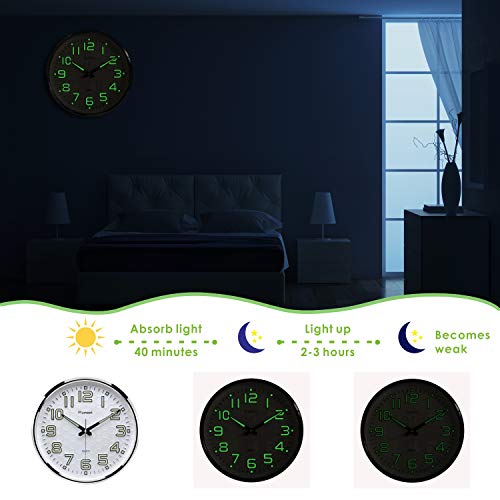 Plumeet Night Light Wall Clocks - 13 Inches Clock with Silent Non-Ticking Glowing Function - Great for Home Kitchen Bedroom - Large Number Battery Operated (Green Light) - Thumbnail 2