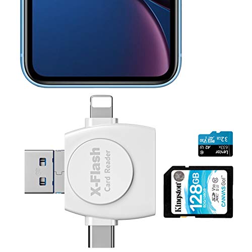 ＹＡＴＳＵＹＡ SDカードリーダー iPhone携帯カードリーダー 【4in1 Lightning/TYPE-C/USB-A/Micro-USB】 TFカード兼用 OTG機能 高速データ転送 iPhone Android PC対応 メモリーカードリーダー 容量不足 メモリ解消 データ移行 ファイル管理 カメラ用SDカード ビデオ 写真 音楽など データ保存対応 (ホワイト)