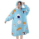 Fleedy Wearable Blanket Hoodie for Women Men, Oversized Sweatshirt Blanket Sherpa with Pocket, Warm Cozy Hooded Blanket Gifts for Adult - Sushi