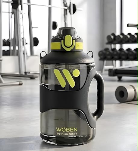 Image of WOBEN WATER BOTTLE 2200ml With Strap sports water bottle Portable Durable Gym Fitness Outdoor Climbing Picnics Drinking Bottle (Black)