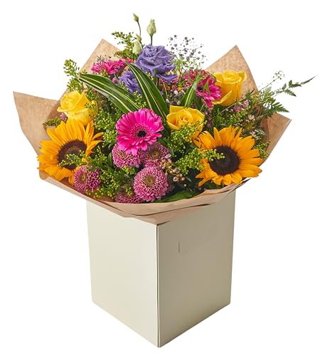 Vibrant Summer Flower Bouquet with Sunflowers, Gerberas, and Roses – Fresh Floral Gift for Celebrations, Weddings, Birthdays, Thank You, Sympathy, Indoor Decoration and Delivery