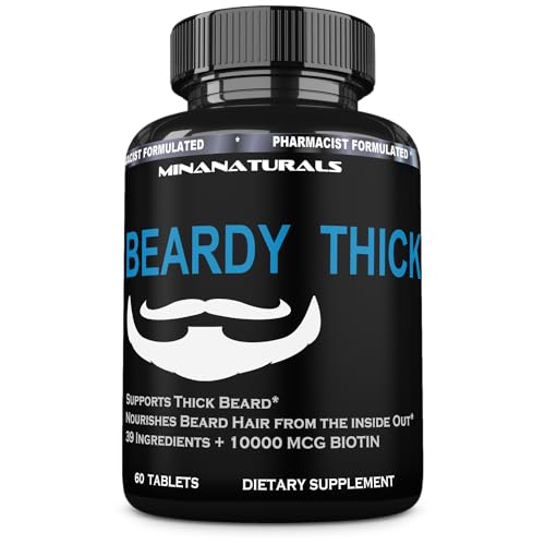 MINANATURALS BEARDY Thick Beard Growth Vitamins for Men, B7 Biotin 10000 mcg, Keratin, Collagen, Silica, and 36 More. Grow Beard Thicker, Stronger. Facial Hair Growth Treatment. 60 Tablets -  BACTOLAC