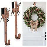Lounsweer 2 Pcs Christmas Reindeer Wreath Hangers for Front Door Christmas Metal Decoration 11 Inch Vintage Over The Door Wreath Hooks Ornament Hangers for Xmas Party Porch Home Decor