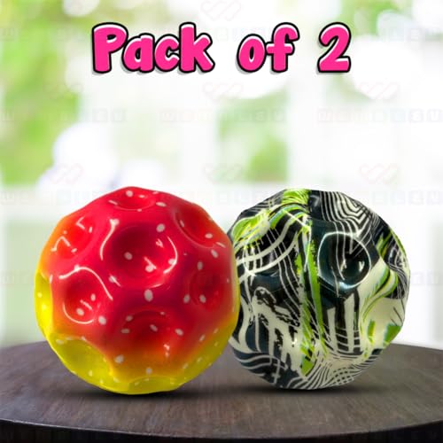 Image of Wembley Moon Ball High Bouncing Ball with for Kids Adults Pets Easy Grip Sports Space Ball with Craters Indoor Outdoor Toy Helps in Hand Eye Coordination Stress Relief - Pack of 2, Random Color