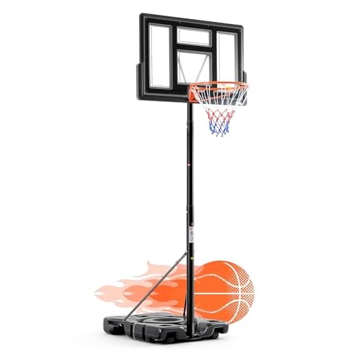 DUMOS 10FT Adjustable Height Portable Basketball Hoop Outdoor for Adult, 44 Inch Shatterproof Backboard w/Shock Absorbent Rim, Fillable Base, 2 Wheels for Swimming Pool/Indoor, Metal, Classic Black