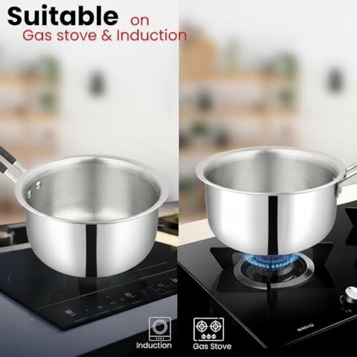 Onions India Gold Triply Stainless Steel Sauce Pan | 1 Litre Induction & Gas Compatible Pan with Heat-Resistant Handle | Mirror Finish (Small - 1... - Image 5