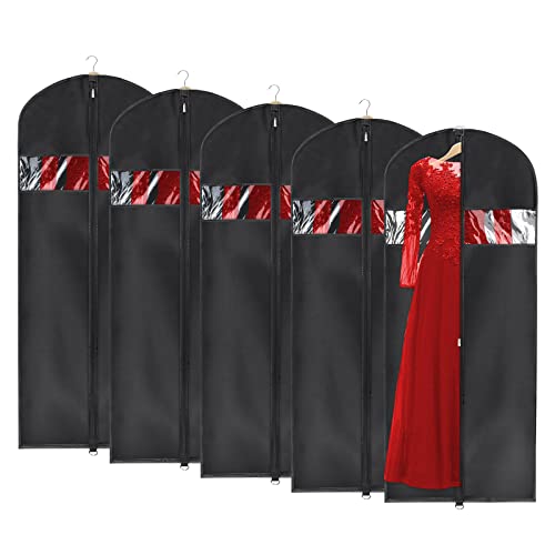 Image of Univivi Garment Bag Suit Bag for Storage and Travel 60 inches, Lightweight Study Full Zipper Washable Suit Cover for Dresses, Suits, Coats, Set of 5