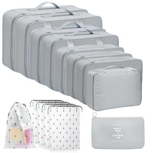 Koffer Organizer Set, 14 Stück Packing Cubes für Reise, Kofferorganizer Packtaschen Set, Wasserdichte Kofferorganizer Packtaschen mit Kosmetiktasche, Reise Gadgets & Travel Organizer Set (Grau)