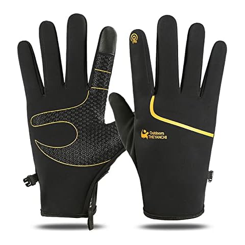 Winter Cycling Gloves - Warm Touch Screen Gloves Anti-slip Windproof Sport Gloves Waterproof Running Thermal Outdoor Gloves With Fleece Lining for Men Women Outdoor Sport (Black(yellow), XL) Cover