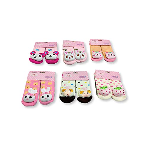 6 pares Meia Pantufa Antiderrapante Para Bebê Com Chocalho