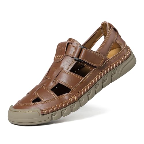 Image of Men Closed Toe Casual Sandals - Lightweight Leather Sandals Breathable Walking Shoes For Daily or Outdoor Travel