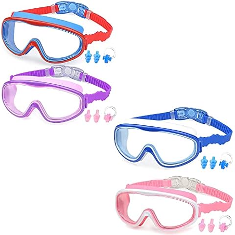 KAILIMENG Swimming Goggles for Kids - 4 Pack Kids Swim Goggles for Toddlers Youth Child Age 4 to 15, No Leaking, Large Frame, Clear & Wide View, Anti-Fog & UV Protection Cover