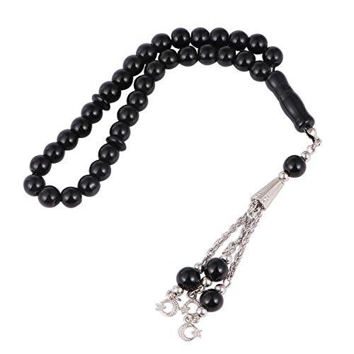 SEWACC Tasbih musulmán Negro 33 Cuentas Islam Oración Dhikr Misbaha con Allah Muhammad Nombres Grabados en religión islámica Eid Ramadan Jewelry Cover