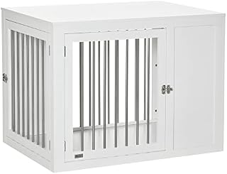 PawHut Furniture Style Dog Crate with Two Doors, End Table Pet Cage Kennel with Locks, for Medium and Large Dogs - White