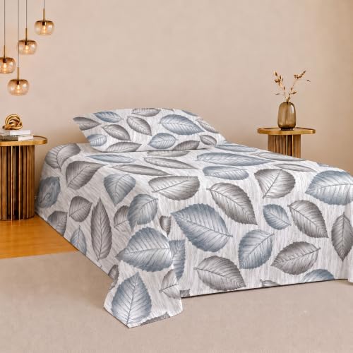 Image of IVAZA 260 TC Soft Ezyption Cotton Floral Single Bed Sheet - Single bedsheet with 1 Pillow Cover Hypoallergenic, Brethable, (Size- 90 x 60 Inch Charcoal Grey