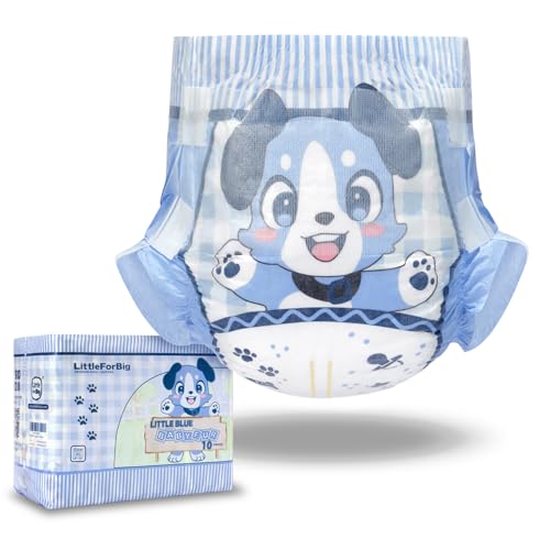 Image of Littleforbig Adjustable Hook-and-Loop Fastener Closure Adult Printed Cloth Back Diaper 10 Pieces - Little Blue BabyFur (X-Large 48 inch-56 inch)