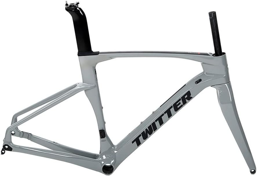 Carbon Breaking Wind Road Bike Frameset 46/48/50/52/54cm Disc Brake Racing Frame Thru Axle 100/142mm Internal Wiring Bicycle Frame(Light Gray,54CM)