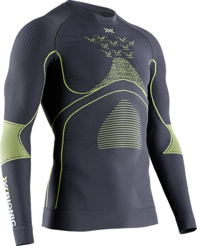 X-BIONIC Energy Accumulator 4.0 Shirt Round Neck Long Sleeves Men Baselayer Functional Sport T-Shirt - Charcoal/Yellow, Large