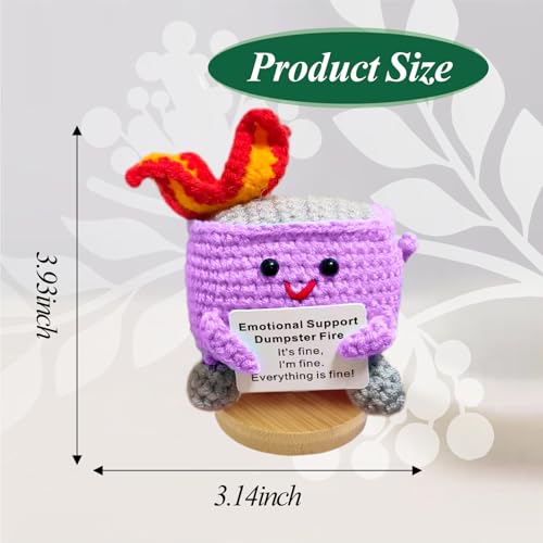 Image of Emotional Support Dumpster Fire - Positive Crochet Birthday Easter Basket Stuffers Essentials Gift for Women Men Girls Coworker Friend, Handmade Knitted Doll for Home Office Accessories Decor (Purple)