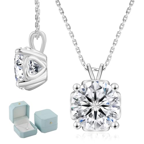 KRKC&CO Moissanite Necklace for Women, 0.5-4CT Lab Grown Sterling Silver Solitaire Heart Pendant, Anniversary Birthday Gift for Wife, Mom Wedding, D Color VVS1, GRA