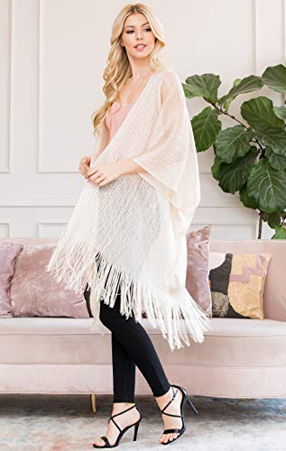 Image of RIAH FASHION Bohemian Sequin Glitter Shawl Wrap Poncho - Kimono Cardigan, Sparkly Metallic Mesh Scarf, Open Knit Crochet