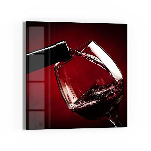 DEQORI Glasbild Echtglas | Motiv Rotwein wird eingeschenkt | quadratisch einteilig 50x50 cm | schöne Dekoration | Wandbild für Wohnzimmer, Schlafzimmer, Flur & Küche | moderne Wanddeko